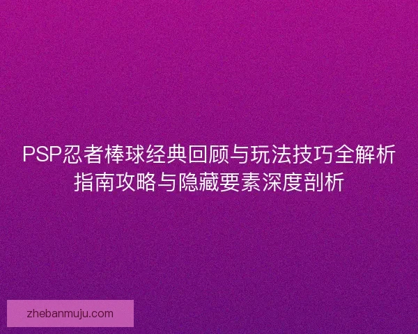 PSP忍者棒球经典回顾与玩法技巧全解析指南攻略与隐藏要素深度剖析